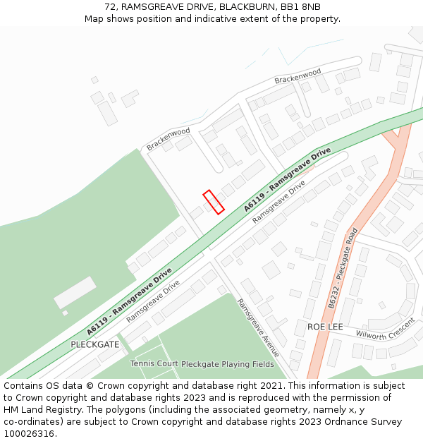 72, RAMSGREAVE DRIVE, BLACKBURN, BB1 8NB: Location map and indicative extent of plot