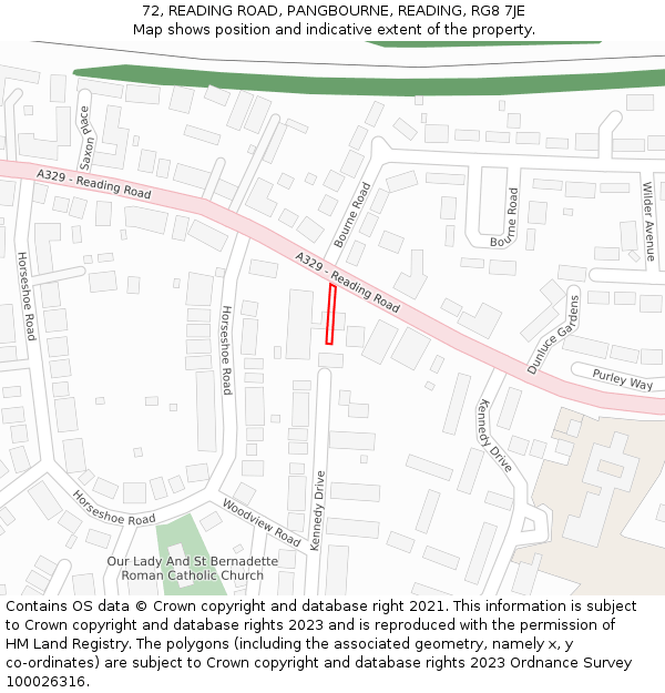 72, READING ROAD, PANGBOURNE, READING, RG8 7JE: Location map and indicative extent of plot