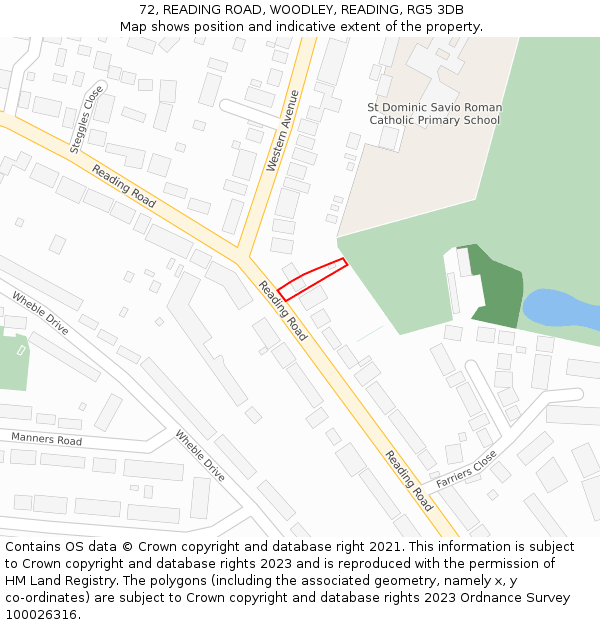 72, READING ROAD, WOODLEY, READING, RG5 3DB: Location map and indicative extent of plot