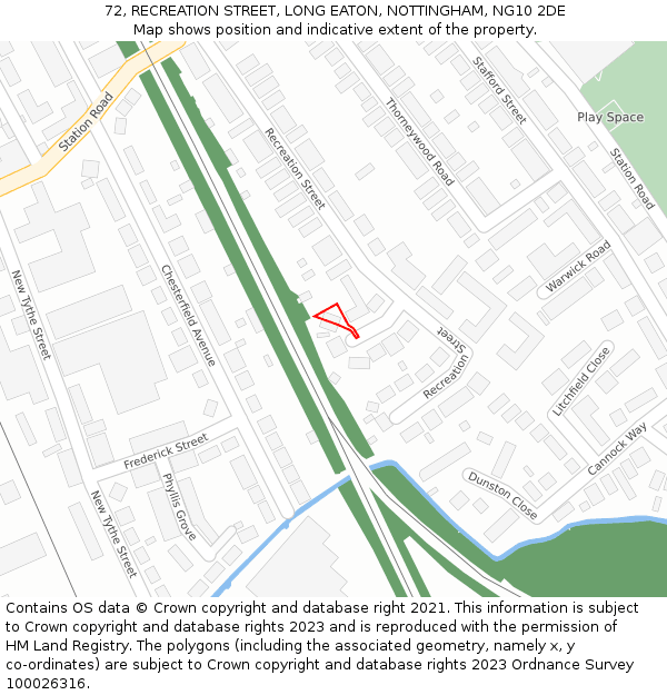 72, RECREATION STREET, LONG EATON, NOTTINGHAM, NG10 2DE: Location map and indicative extent of plot