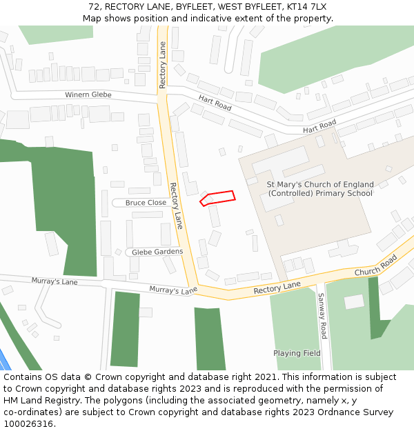 72, RECTORY LANE, BYFLEET, WEST BYFLEET, KT14 7LX: Location map and indicative extent of plot