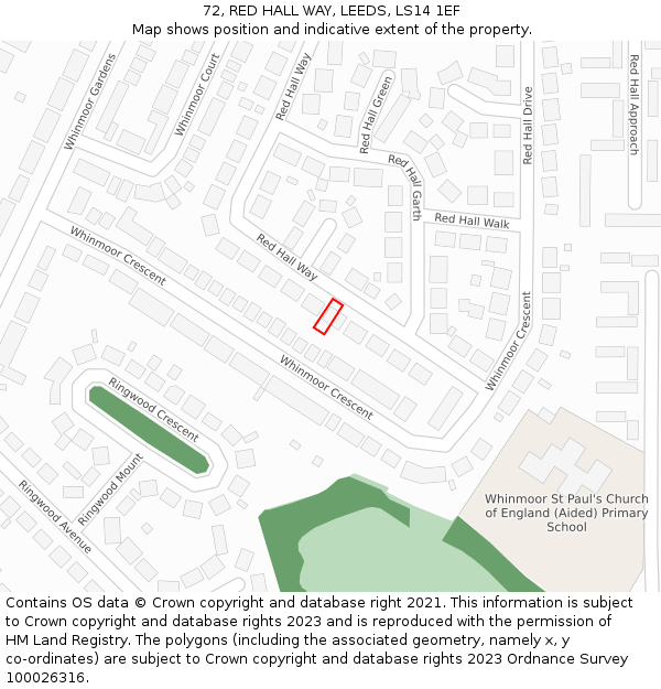 72, RED HALL WAY, LEEDS, LS14 1EF: Location map and indicative extent of plot