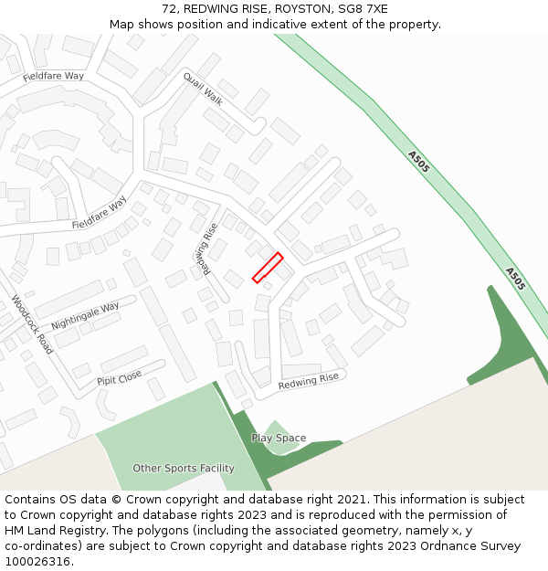 72, REDWING RISE, ROYSTON, SG8 7XE: Location map and indicative extent of plot