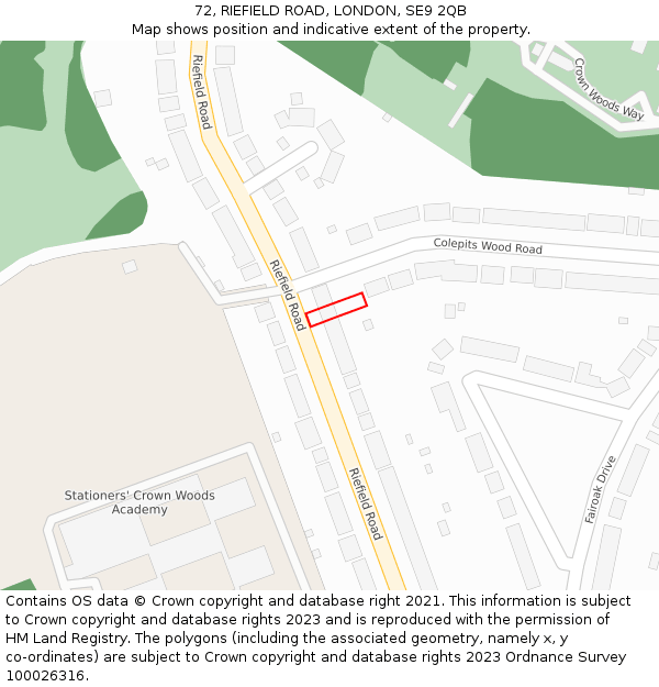 72, RIEFIELD ROAD, LONDON, SE9 2QB: Location map and indicative extent of plot