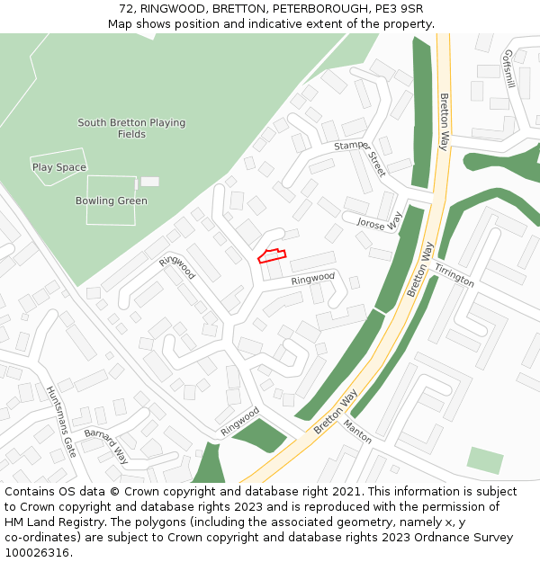 72, RINGWOOD, BRETTON, PETERBOROUGH, PE3 9SR: Location map and indicative extent of plot
