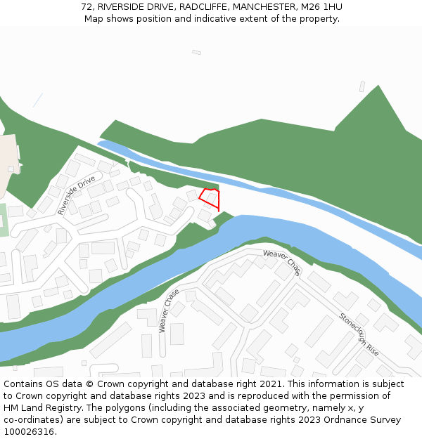 72, RIVERSIDE DRIVE, RADCLIFFE, MANCHESTER, M26 1HU: Location map and indicative extent of plot