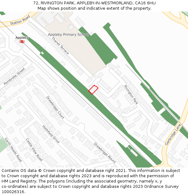 72, RIVINGTON PARK, APPLEBY-IN-WESTMORLAND, CA16 6HU: Location map and indicative extent of plot