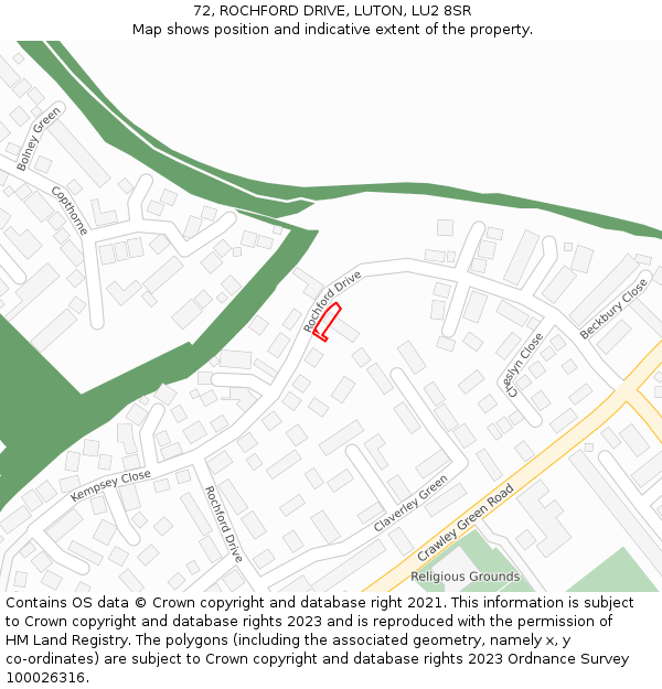 72, ROCHFORD DRIVE, LUTON, LU2 8SR: Location map and indicative extent of plot