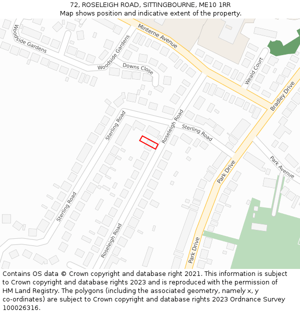 72, ROSELEIGH ROAD, SITTINGBOURNE, ME10 1RR: Location map and indicative extent of plot