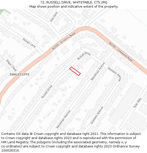 72, RUSSELL DRIVE, WHITSTABLE, CT5 2RQ: Location map and indicative extent of plot