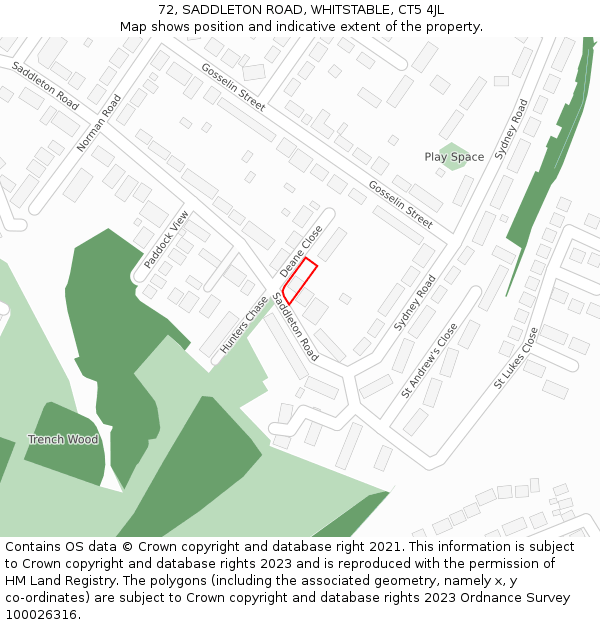 72, SADDLETON ROAD, WHITSTABLE, CT5 4JL: Location map and indicative extent of plot