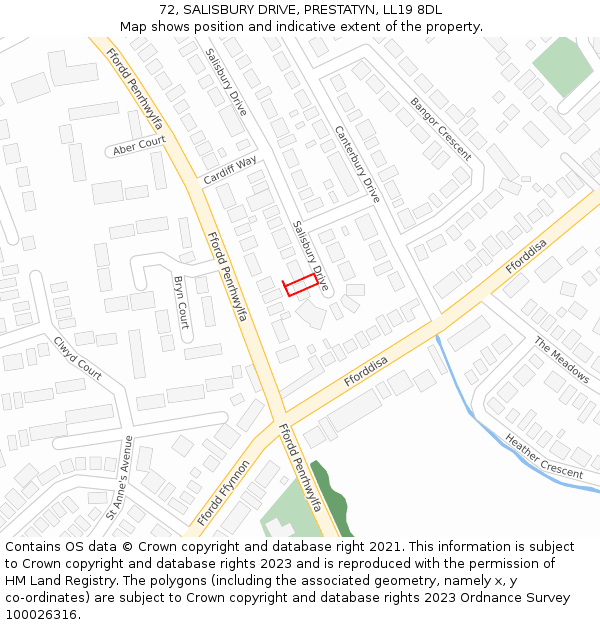 72, SALISBURY DRIVE, PRESTATYN, LL19 8DL: Location map and indicative extent of plot