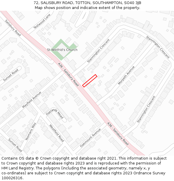 72, SALISBURY ROAD, TOTTON, SOUTHAMPTON, SO40 3JB: Location map and indicative extent of plot