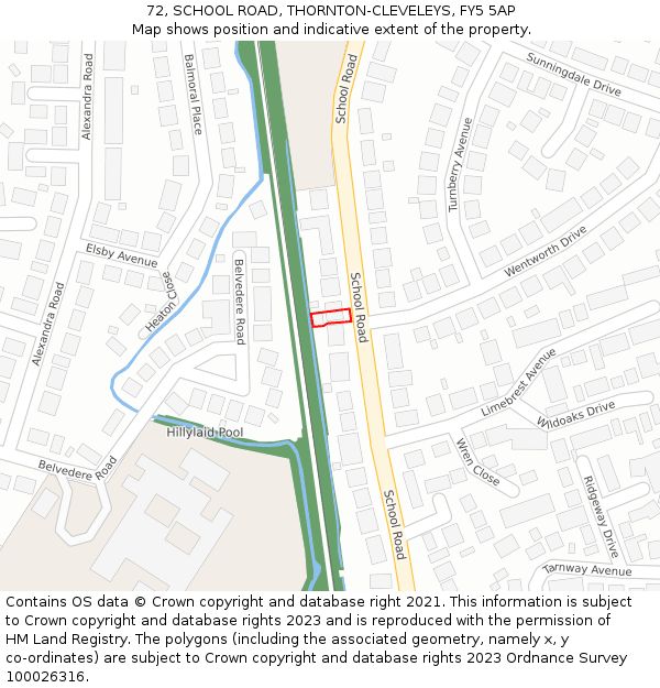 72, SCHOOL ROAD, THORNTON-CLEVELEYS, FY5 5AP: Location map and indicative extent of plot