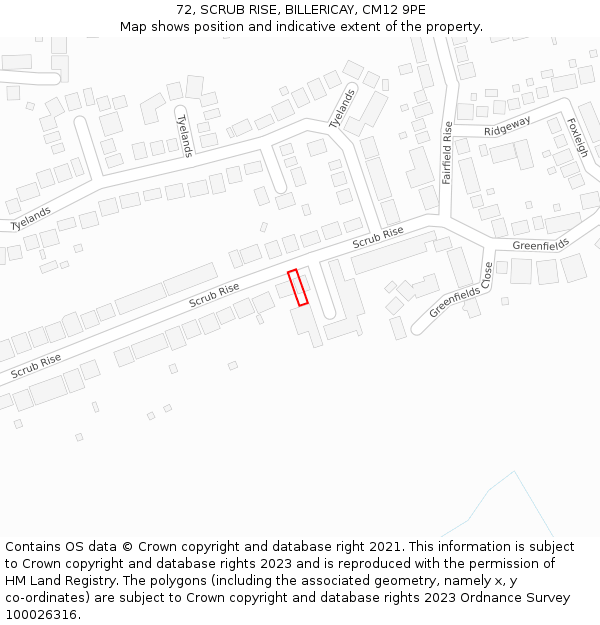 72, SCRUB RISE, BILLERICAY, CM12 9PE: Location map and indicative extent of plot