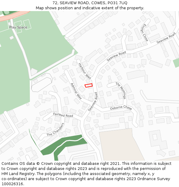 72, SEAVIEW ROAD, COWES, PO31 7UQ: Location map and indicative extent of plot