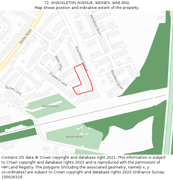 72, SHACKLETON AVENUE, WIDNES, WA8 9NG: Location map and indicative extent of plot