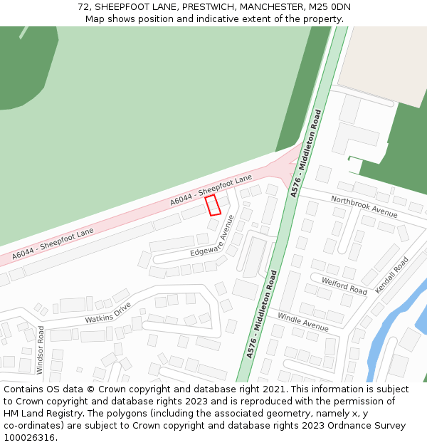 72, SHEEPFOOT LANE, PRESTWICH, MANCHESTER, M25 0DN: Location map and indicative extent of plot