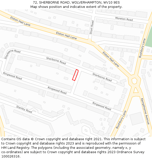 72, SHERBORNE ROAD, WOLVERHAMPTON, WV10 9ES: Location map and indicative extent of plot