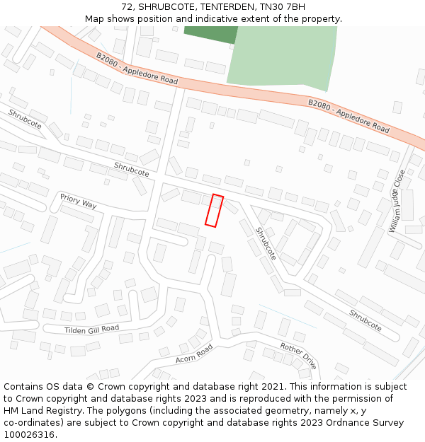 72, SHRUBCOTE, TENTERDEN, TN30 7BH: Location map and indicative extent of plot