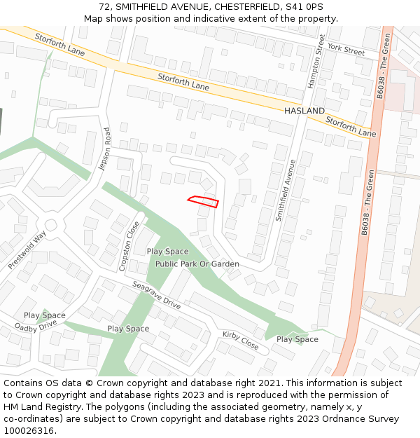 72, SMITHFIELD AVENUE, CHESTERFIELD, S41 0PS: Location map and indicative extent of plot