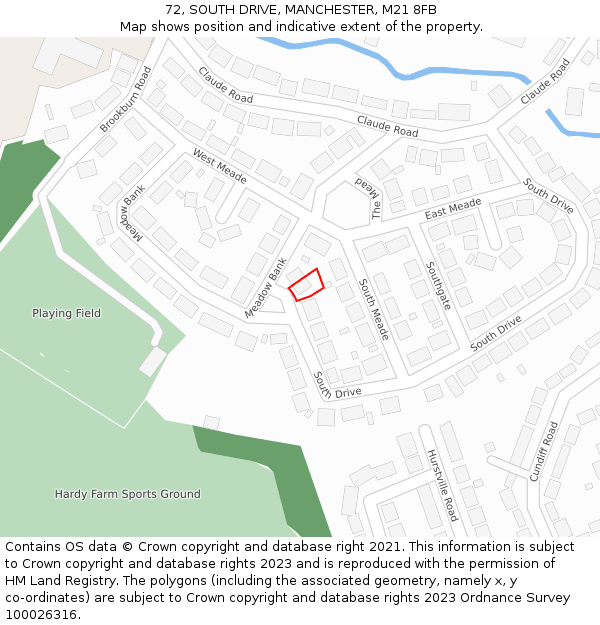 72, SOUTH DRIVE, MANCHESTER, M21 8FB: Location map and indicative extent of plot