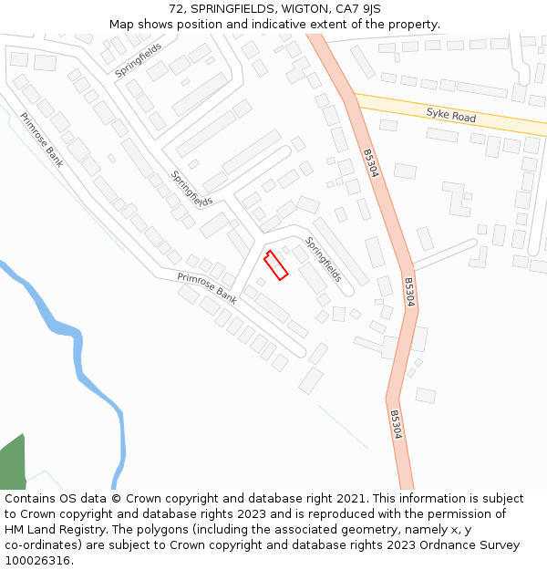 72, SPRINGFIELDS, WIGTON, CA7 9JS: Location map and indicative extent of plot