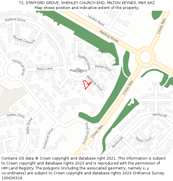 72, STAFFORD GROVE, SHENLEY CHURCH END, MILTON KEYNES, MK5 6AZ: Location map and indicative extent of plot