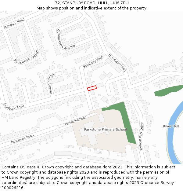 72, STANBURY ROAD, HULL, HU6 7BU: Location map and indicative extent of plot