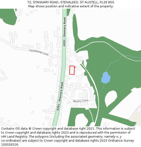 72, STANNARY ROAD, STENALEES, ST AUSTELL, PL26 8SS: Location map and indicative extent of plot