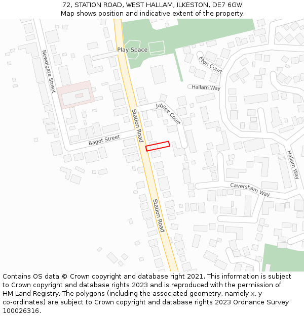 72, STATION ROAD, WEST HALLAM, ILKESTON, DE7 6GW: Location map and indicative extent of plot