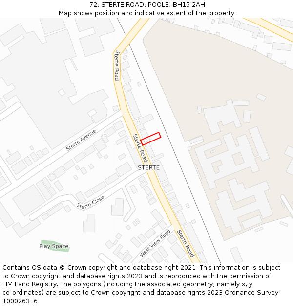 72, STERTE ROAD, POOLE, BH15 2AH: Location map and indicative extent of plot