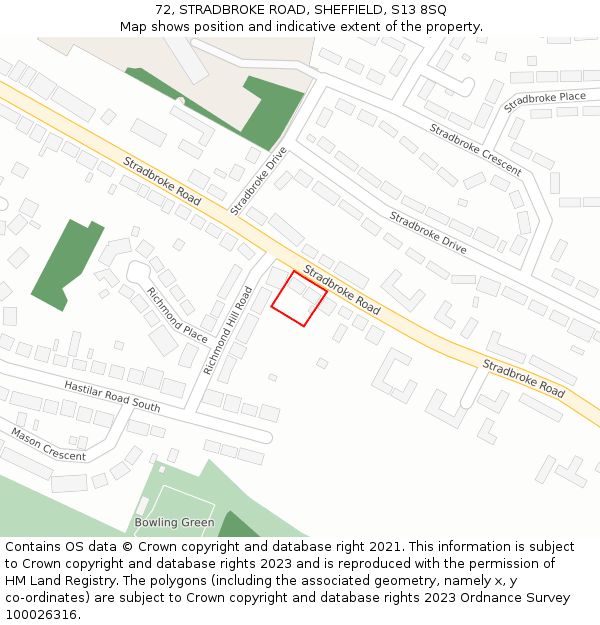 72, STRADBROKE ROAD, SHEFFIELD, S13 8SQ: Location map and indicative extent of plot