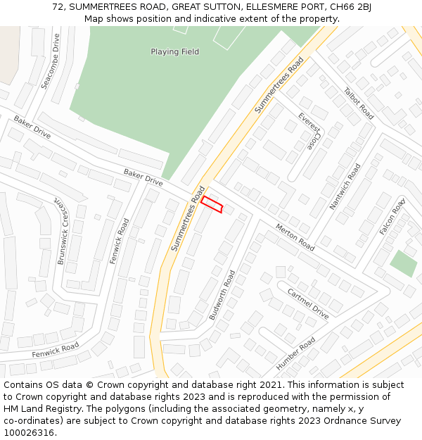 72, SUMMERTREES ROAD, GREAT SUTTON, ELLESMERE PORT, CH66 2BJ: Location map and indicative extent of plot