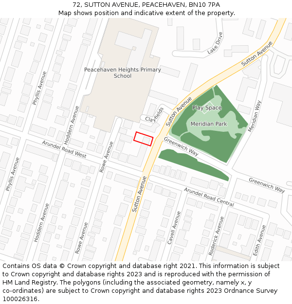 72, SUTTON AVENUE, PEACEHAVEN, BN10 7PA: Location map and indicative extent of plot