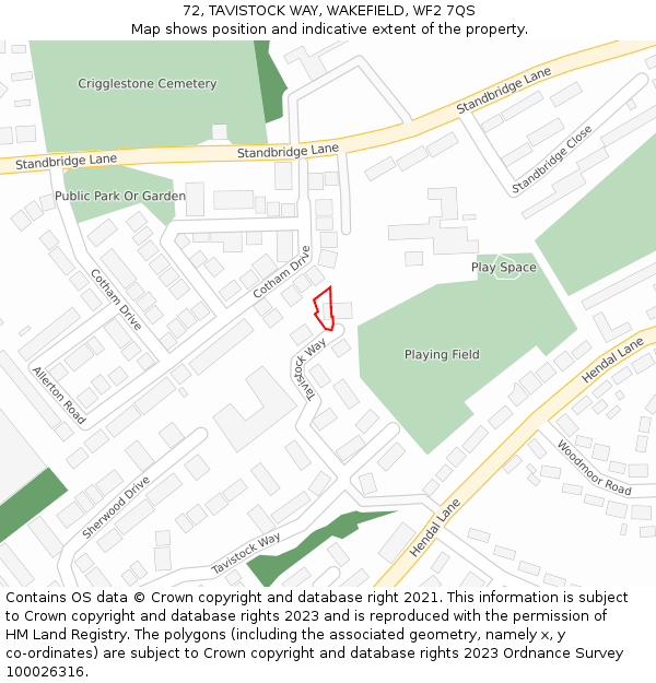 72, TAVISTOCK WAY, WAKEFIELD, WF2 7QS: Location map and indicative extent of plot