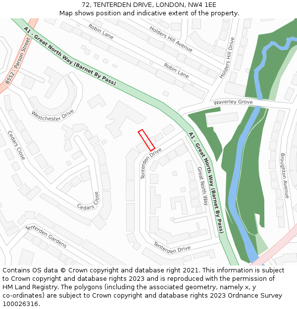 72, TENTERDEN DRIVE, LONDON, NW4 1EE: Location map and indicative extent of plot