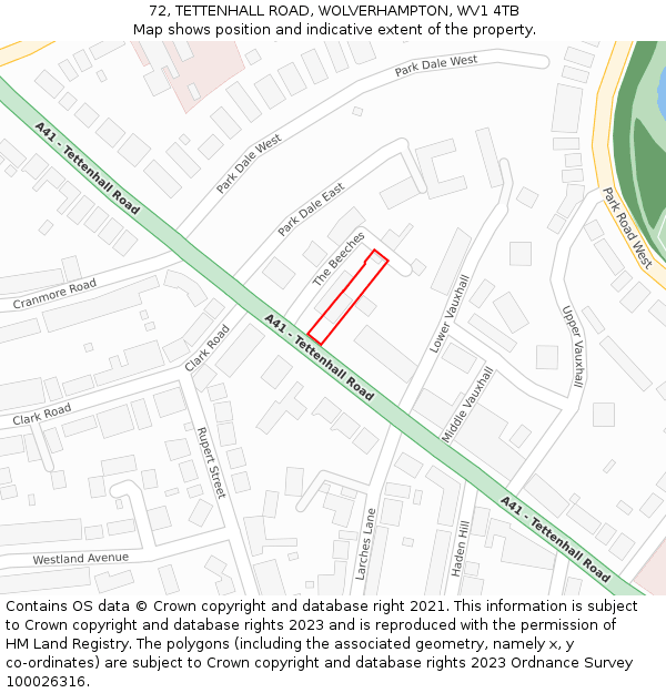 72, TETTENHALL ROAD, WOLVERHAMPTON, WV1 4TB: Location map and indicative extent of plot