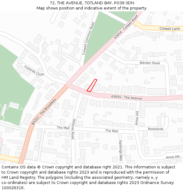 72, THE AVENUE, TOTLAND BAY, PO39 0DN: Location map and indicative extent of plot