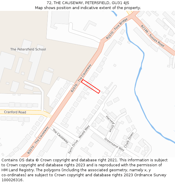 72, THE CAUSEWAY, PETERSFIELD, GU31 4JS: Location map and indicative extent of plot