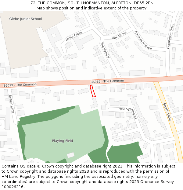 72, THE COMMON, SOUTH NORMANTON, ALFRETON, DE55 2EN: Location map and indicative extent of plot