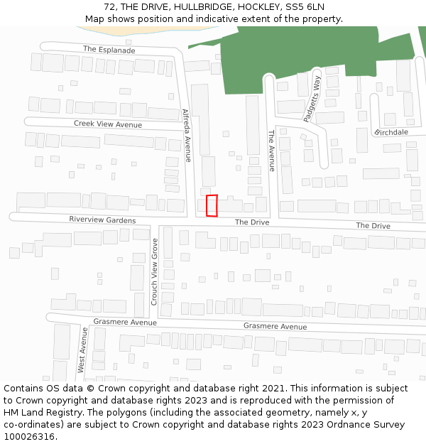 72, THE DRIVE, HULLBRIDGE, HOCKLEY, SS5 6LN: Location map and indicative extent of plot