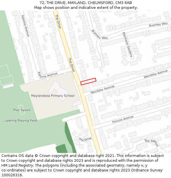 72, THE DRIVE, MAYLAND, CHELMSFORD, CM3 6AB: Location map and indicative extent of plot