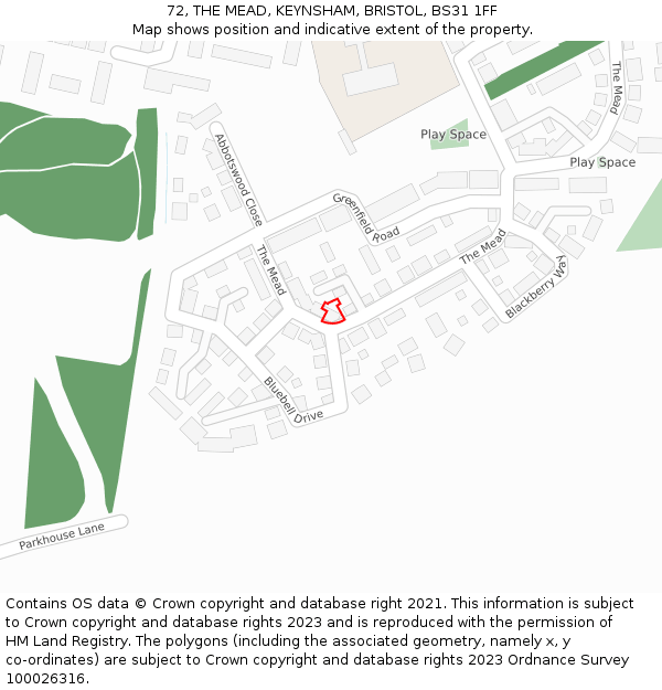 72, THE MEAD, KEYNSHAM, BRISTOL, BS31 1FF: Location map and indicative extent of plot