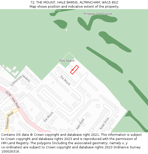 72, THE MOUNT, HALE BARNS, ALTRINCHAM, WA15 8SZ: Location map and indicative extent of plot