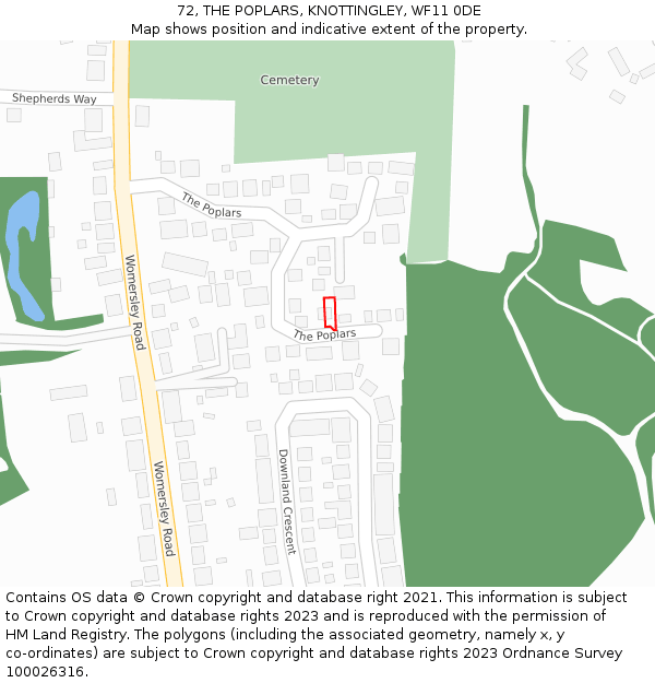 72, THE POPLARS, KNOTTINGLEY, WF11 0DE: Location map and indicative extent of plot