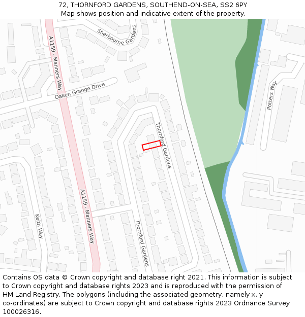 72, THORNFORD GARDENS, SOUTHEND-ON-SEA, SS2 6PY: Location map and indicative extent of plot