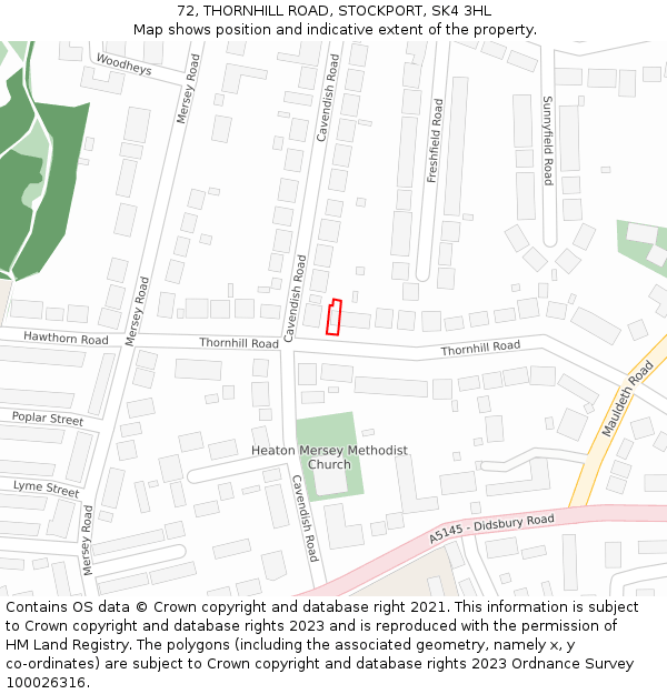 72, THORNHILL ROAD, STOCKPORT, SK4 3HL: Location map and indicative extent of plot