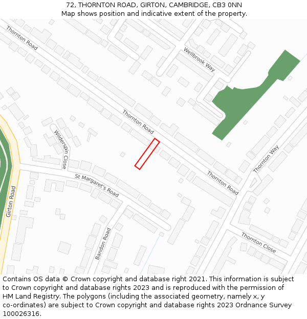 72, THORNTON ROAD, GIRTON, CAMBRIDGE, CB3 0NN: Location map and indicative extent of plot