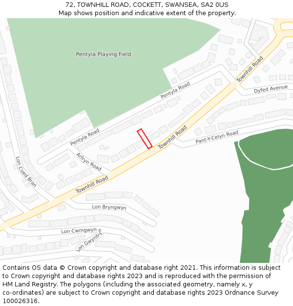 72, TOWNHILL ROAD, COCKETT, SWANSEA, SA2 0US: Location map and indicative extent of plot